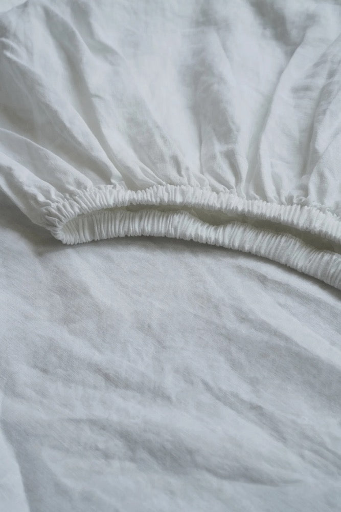 White Linen Bed Sheet Set: 100% European Flax, Medium Weight