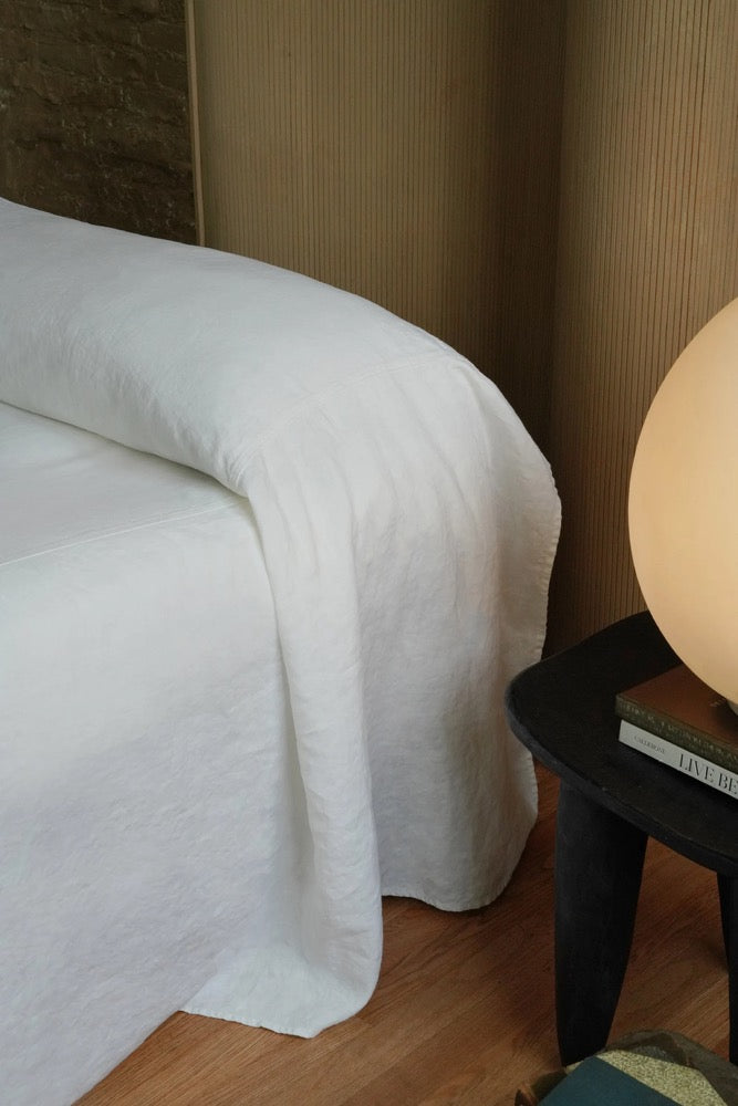 Luxury White Linen Bed Cover: Heavyweight European Flax, 350GSM