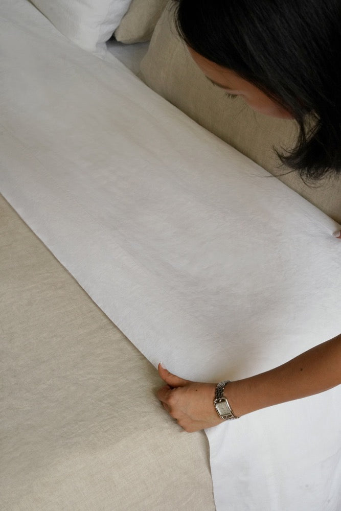 White Linen Bed Sheet Set: 100% European Flax, Medium Weight