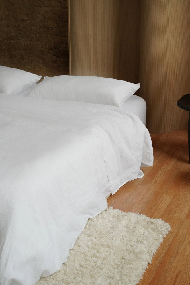 White Linen Bed Sheet Set: 100% European Flax, Medium Weight
