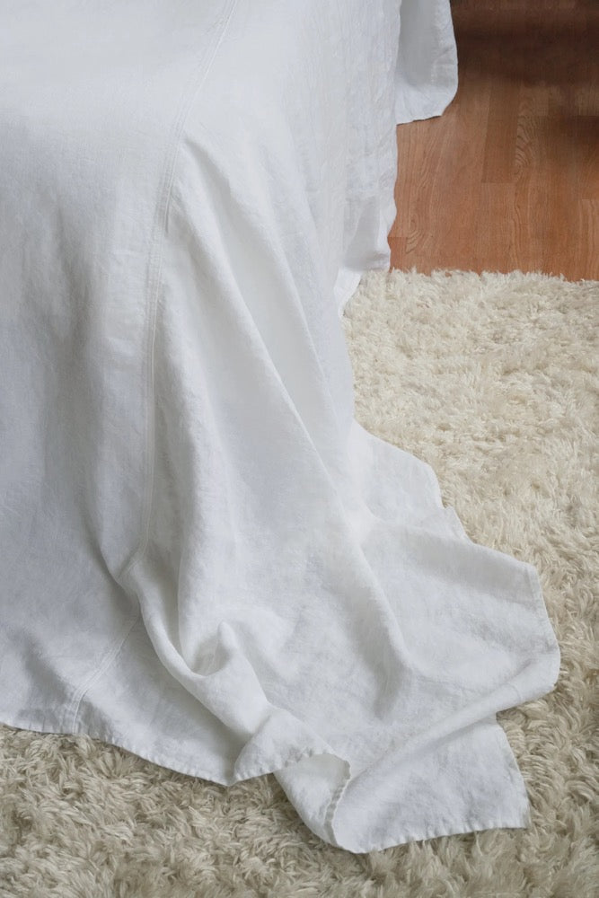 Luxury White Linen Bed Cover: Heavyweight European Flax, 350GSM