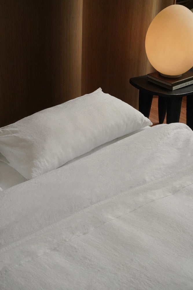 White Linen Bed Sheet Set: 100% European Flax, Medium Weight