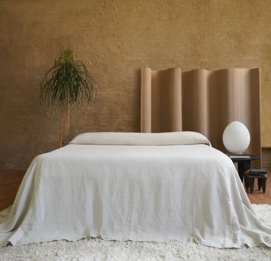 Luxury Heavy Linen Bed Cover: 350gsm European Flax, Natural Finish