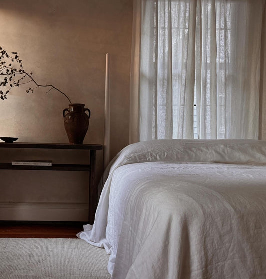 Luxury White Linen Bed Cover: Heavyweight European Flax, 350GSM