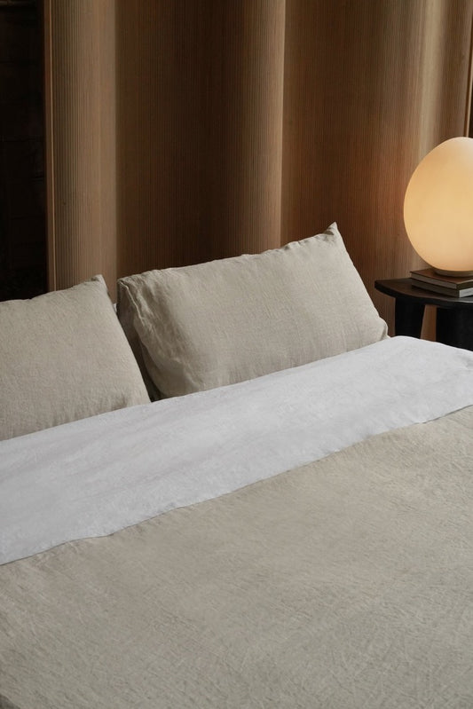 White Linen Bed Sheet Set: 100% European Flax, Medium Weight